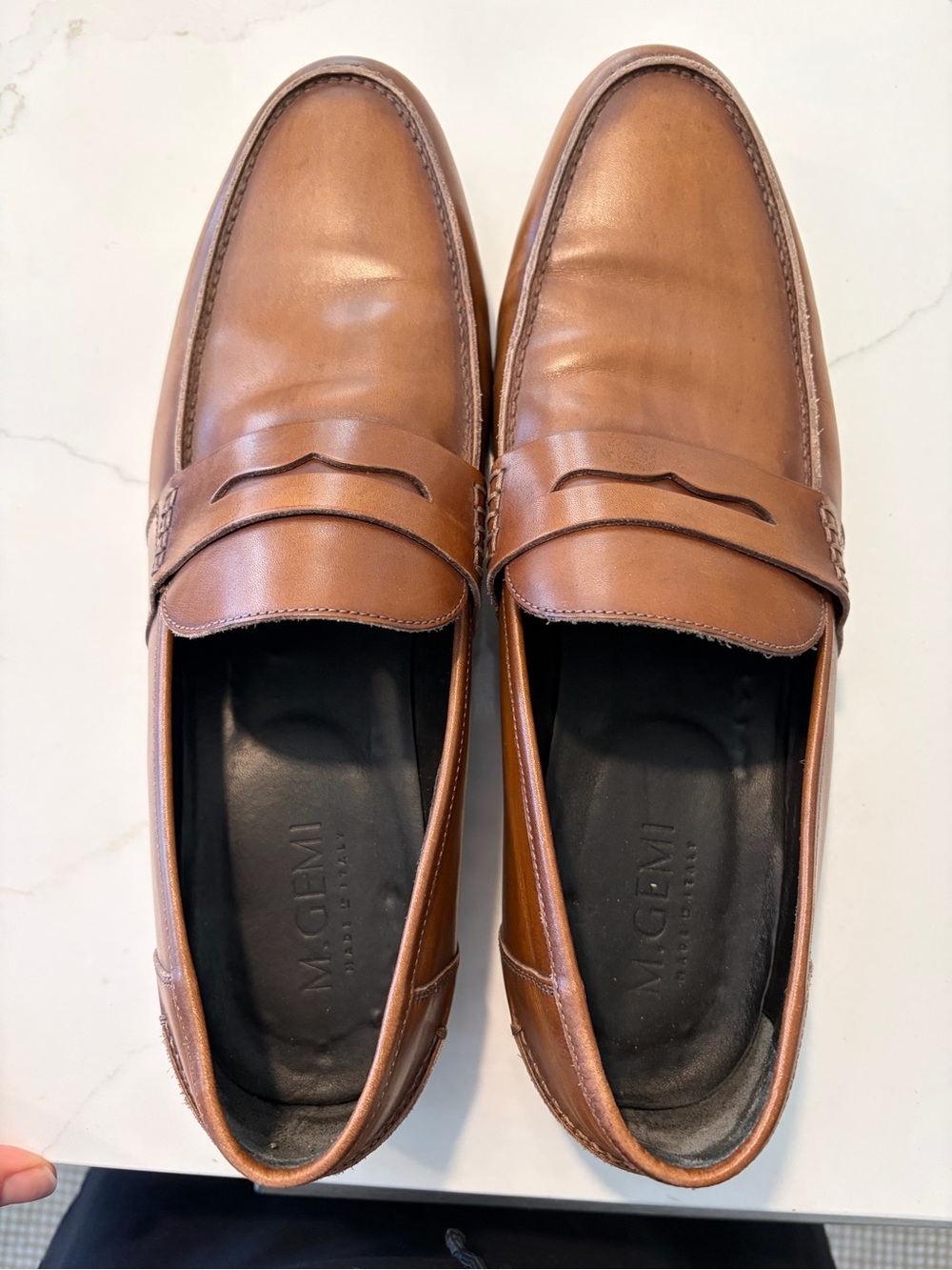 M. Gemi Tan Leather Penny Loafers